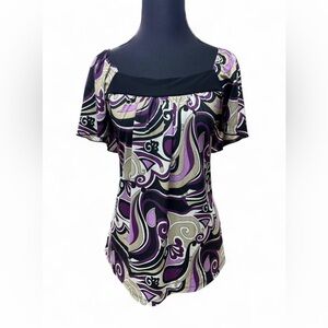 Y2K purple swirl fairycore top whimsigoth coquette 2000s psychedelic blouse vtg